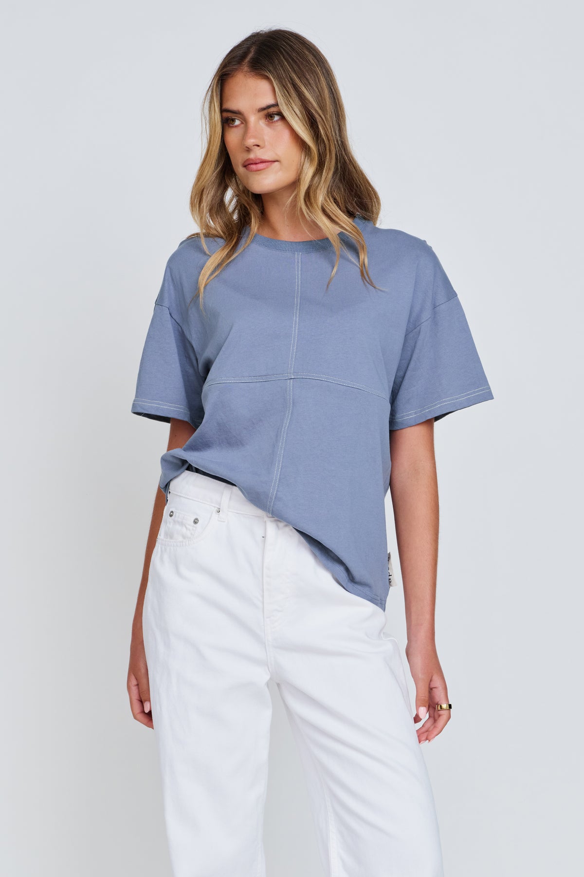 Miro Contrast Panel Tee - Denim Blue / White