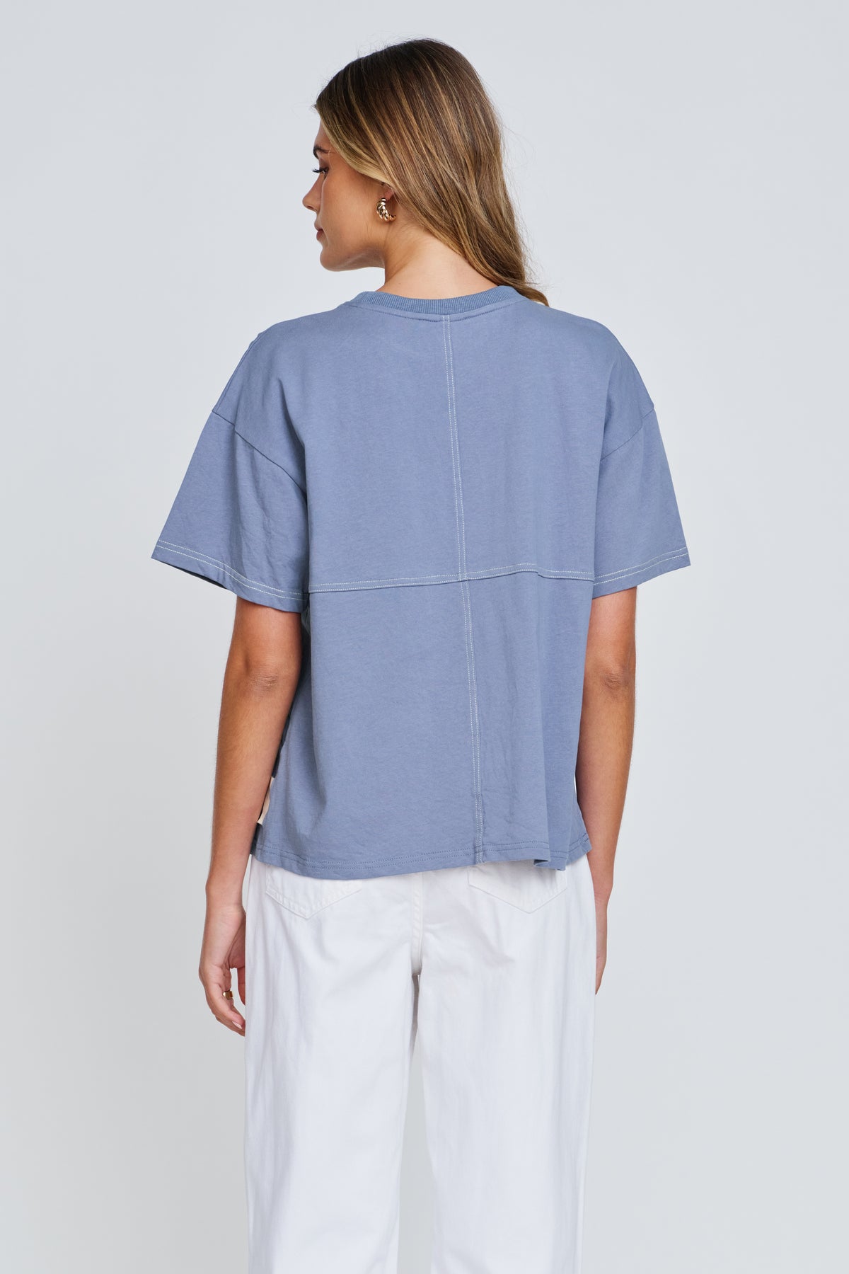 Miro Contrast Panel Tee - Denim Blue / White
