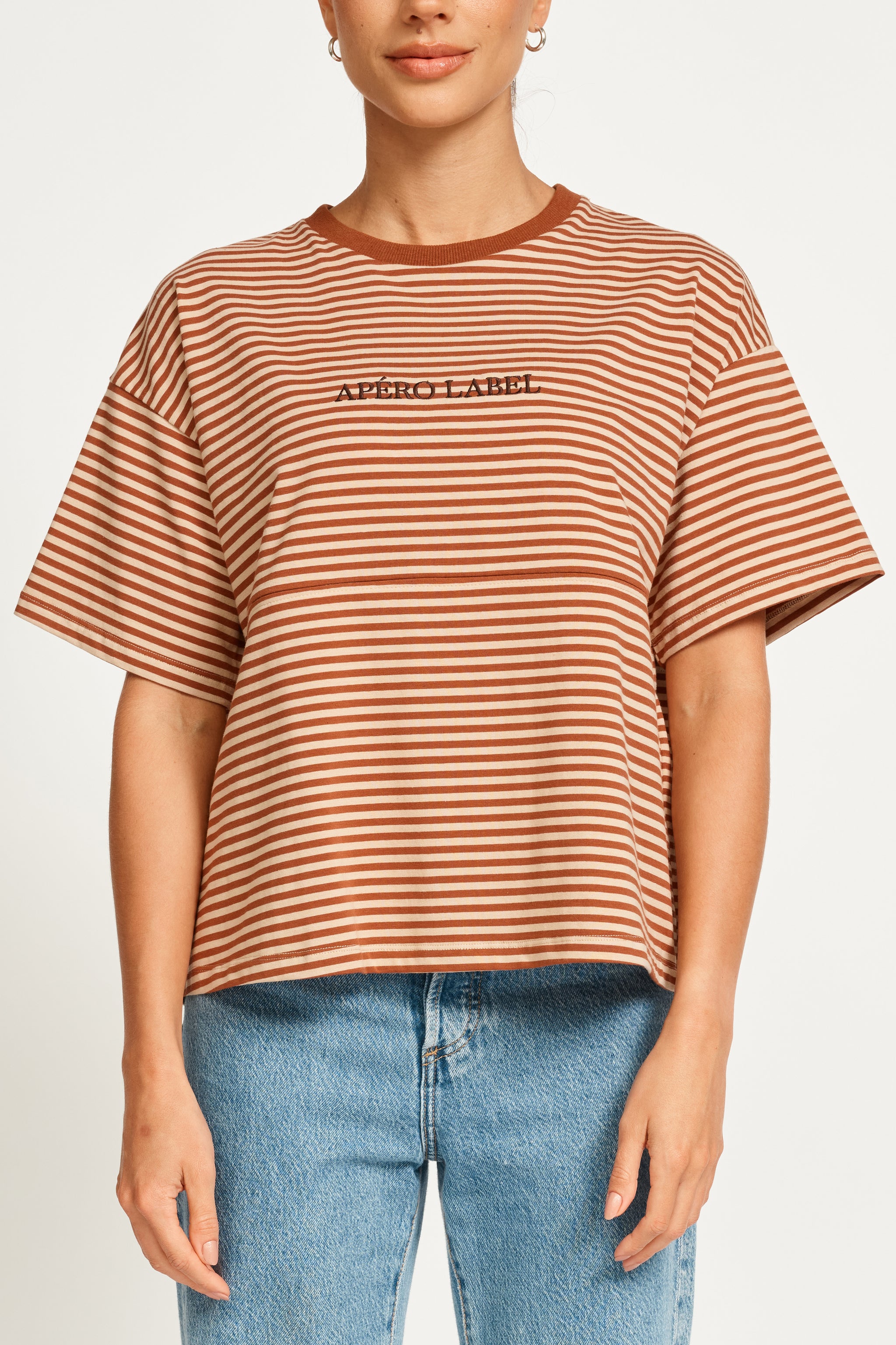 Brown and Tan Stripe Breastfeeding Friendly Tee – Apero Label