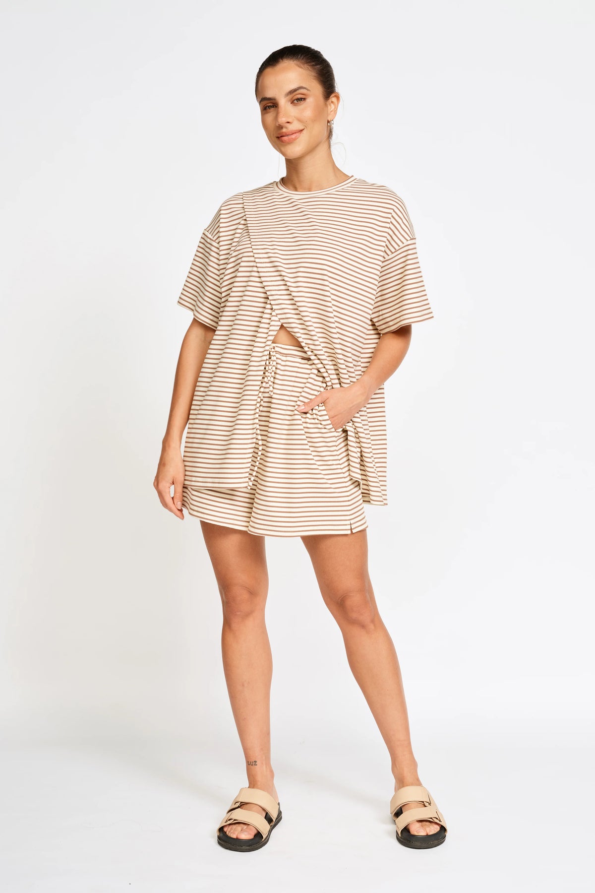 Ivy Stripe Short - Cream / Tan