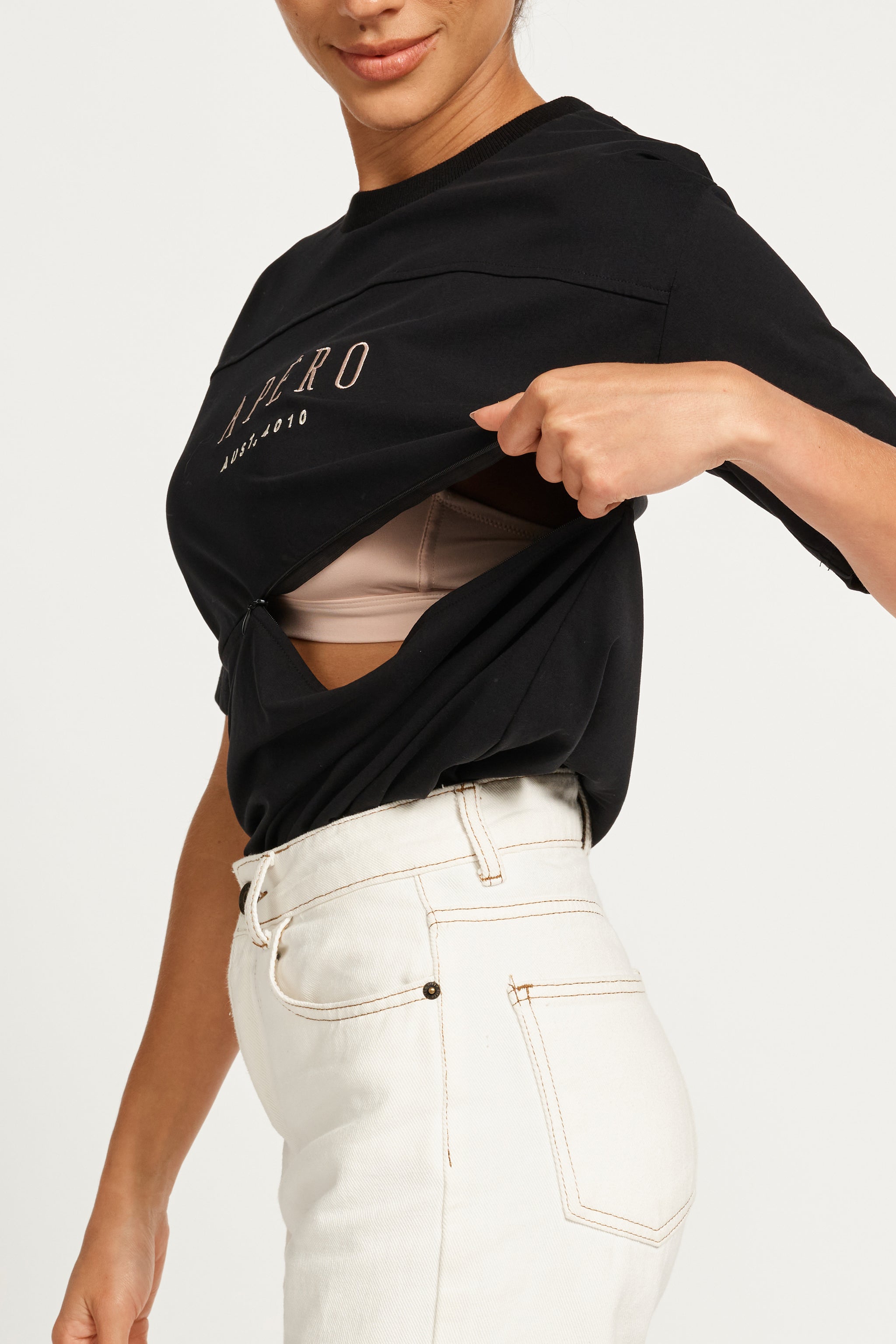 Black and Beige Breastfeeding Friendly Tee – Apero Label