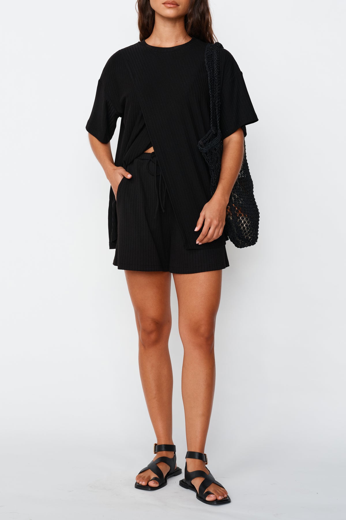 Ivy Ribbed Lounge Short - Black