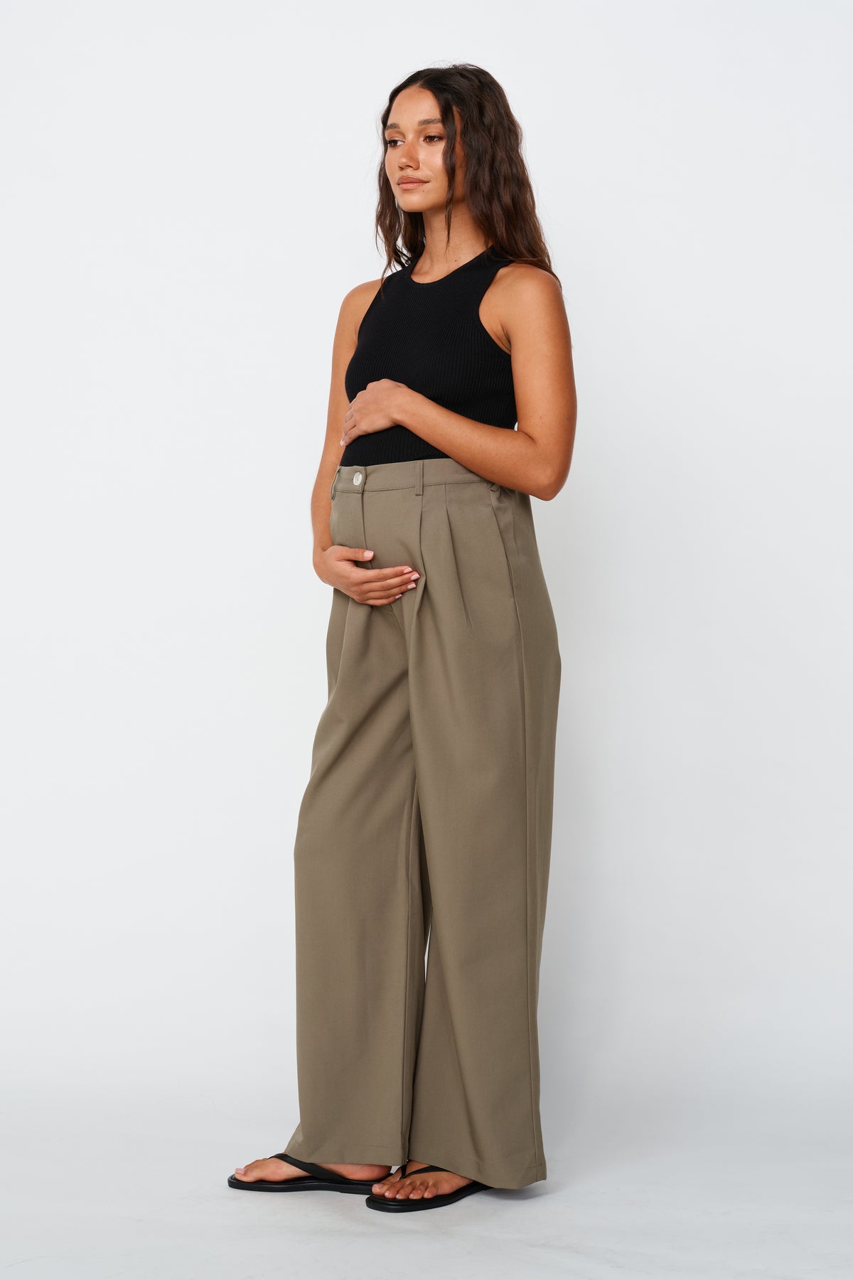 Zadie Adjustable Wide Leg Trouser - Khaki