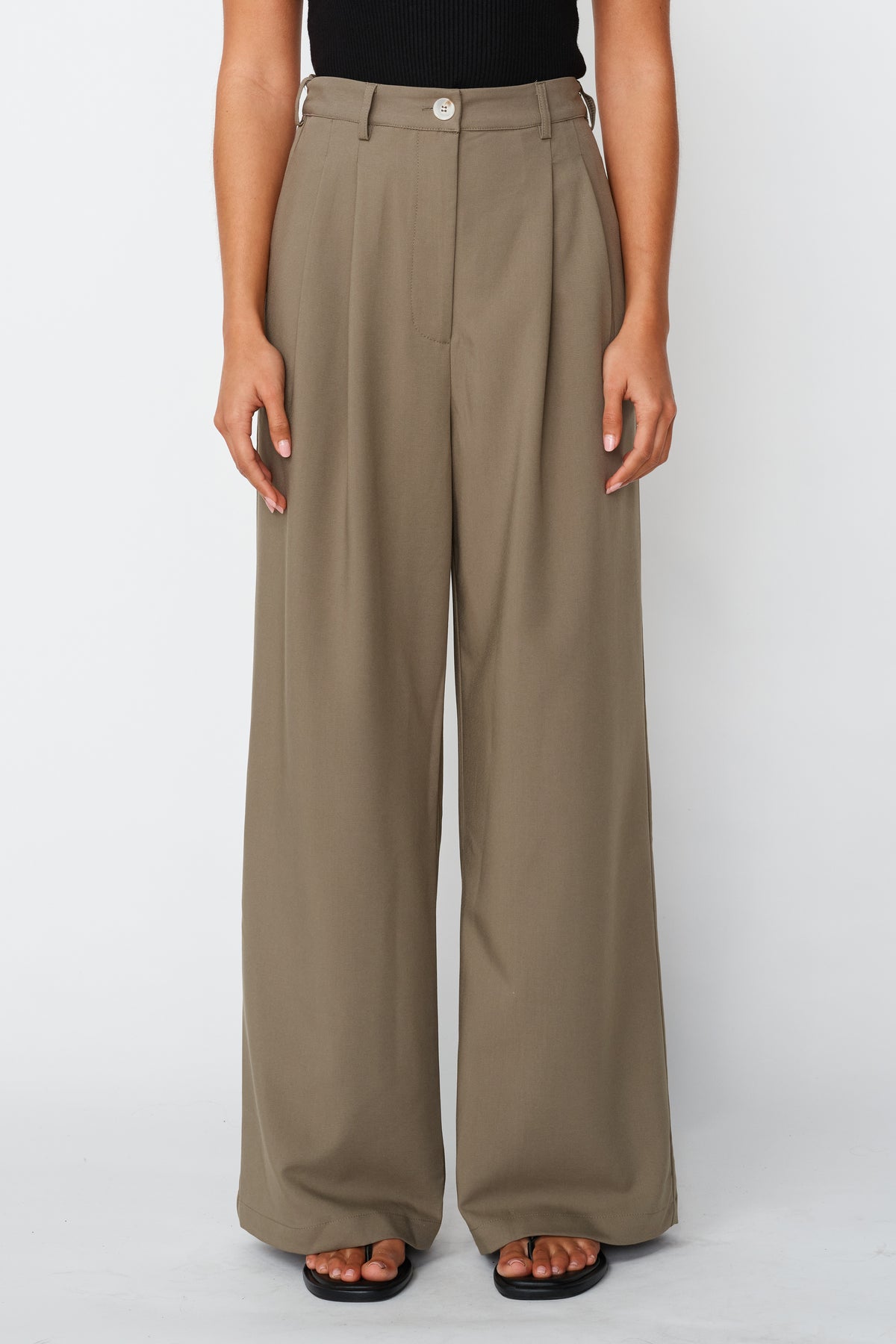 Zadie Adjustable Wide Leg Trouser - Khaki