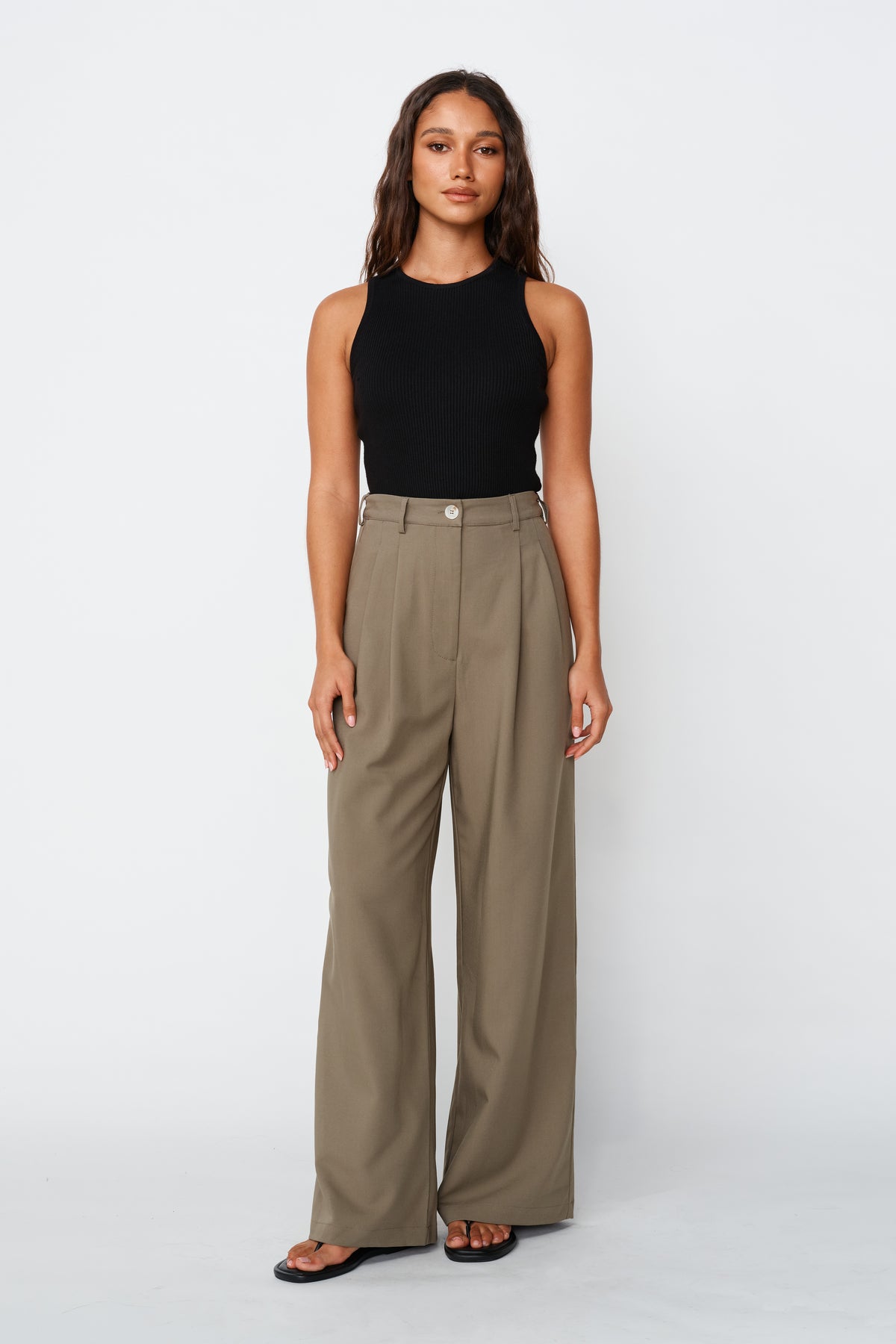 Zadie Adjustable Wide Leg Trouser - Khaki