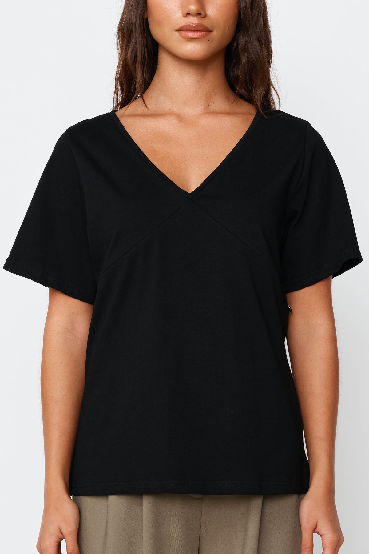 V-Neck Panel Tee - Black