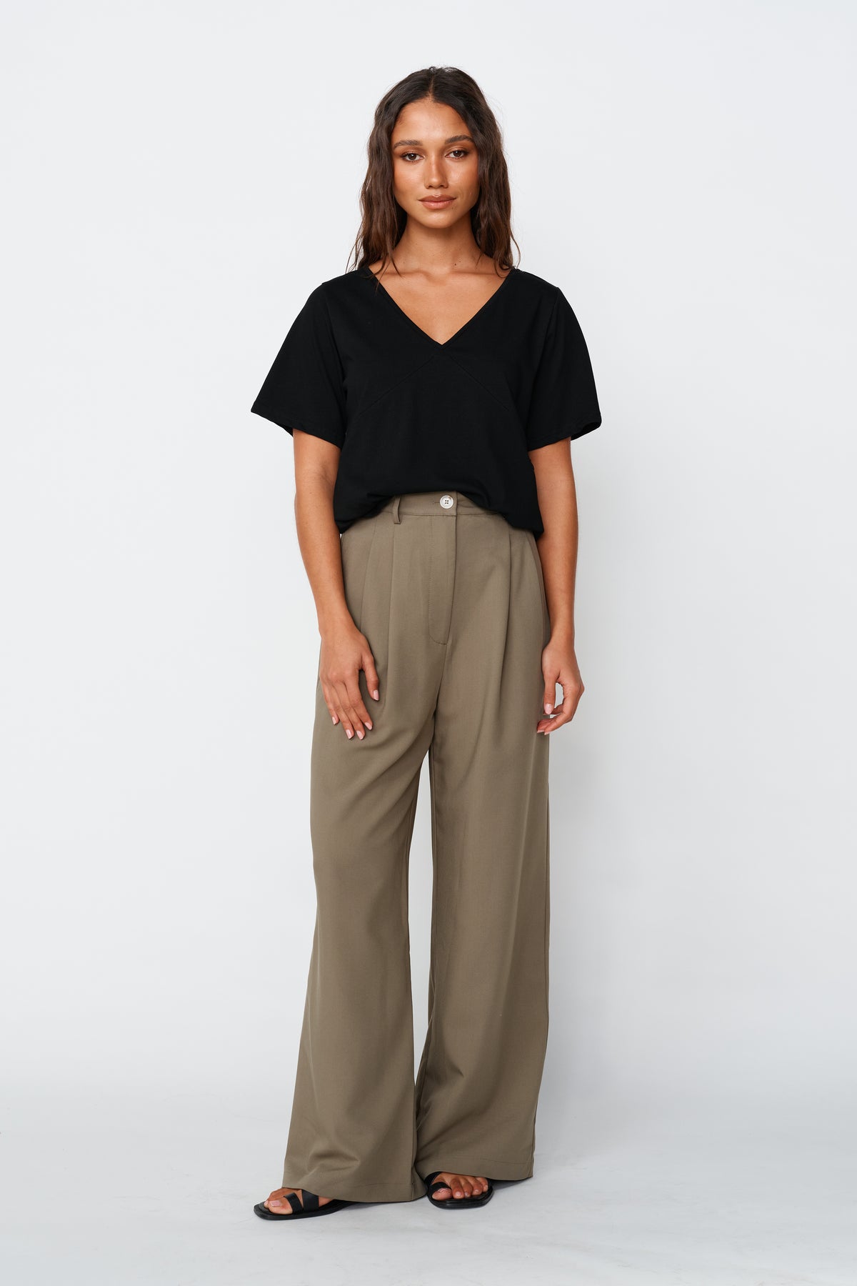 V-Neck Panel Tee - Black