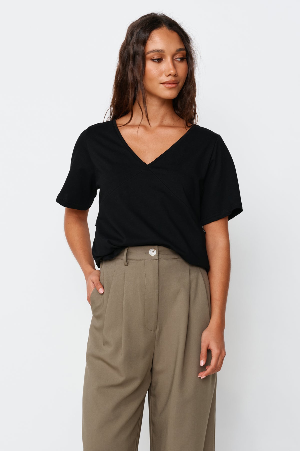 V-Neck Panel Tee - Black