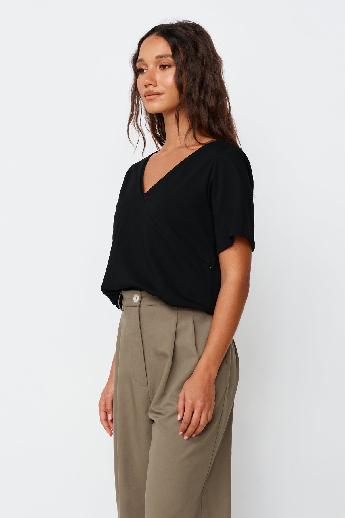 V-Neck Panel Tee - Black