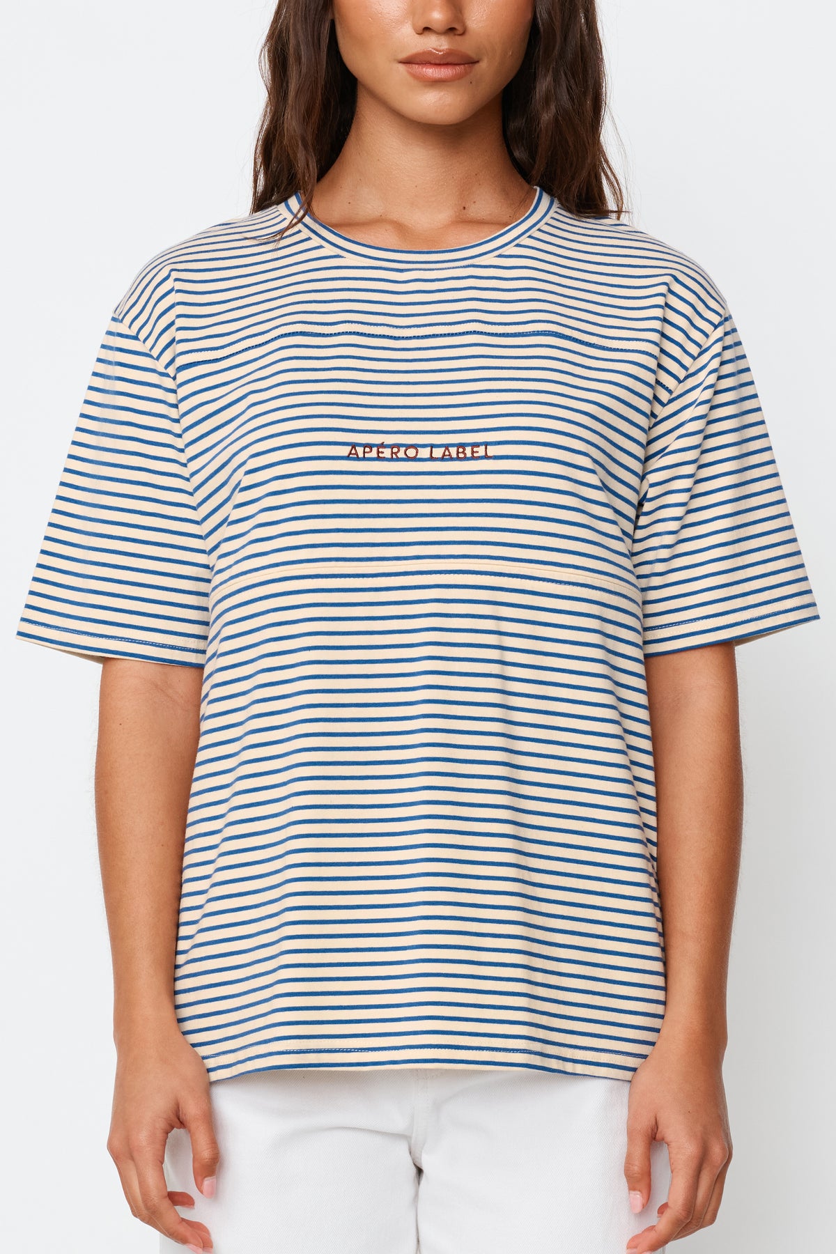 Label Stripe Panel Tee - Cobalt / Cream / Mulberry