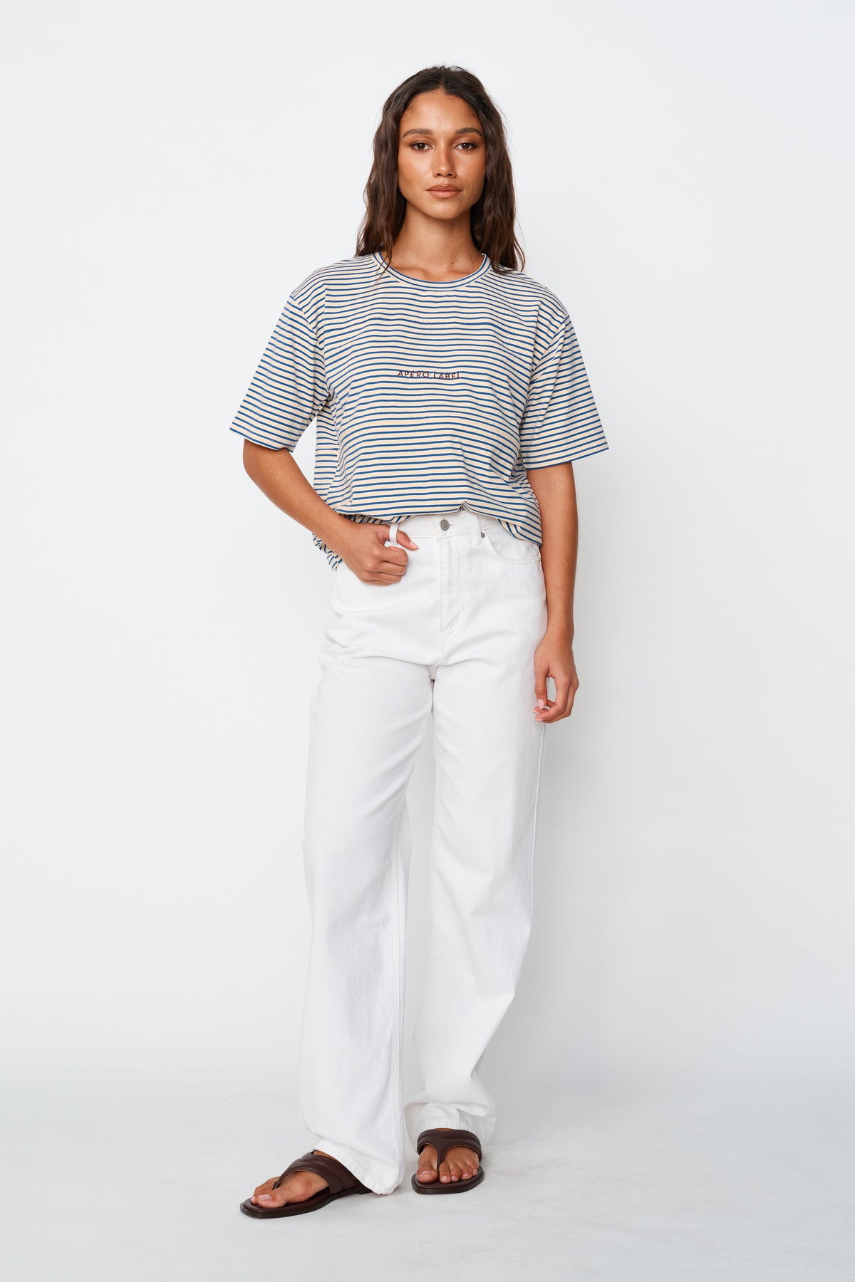 Label Stripe Panel Tee - Cobalt / Cream / Mulberry