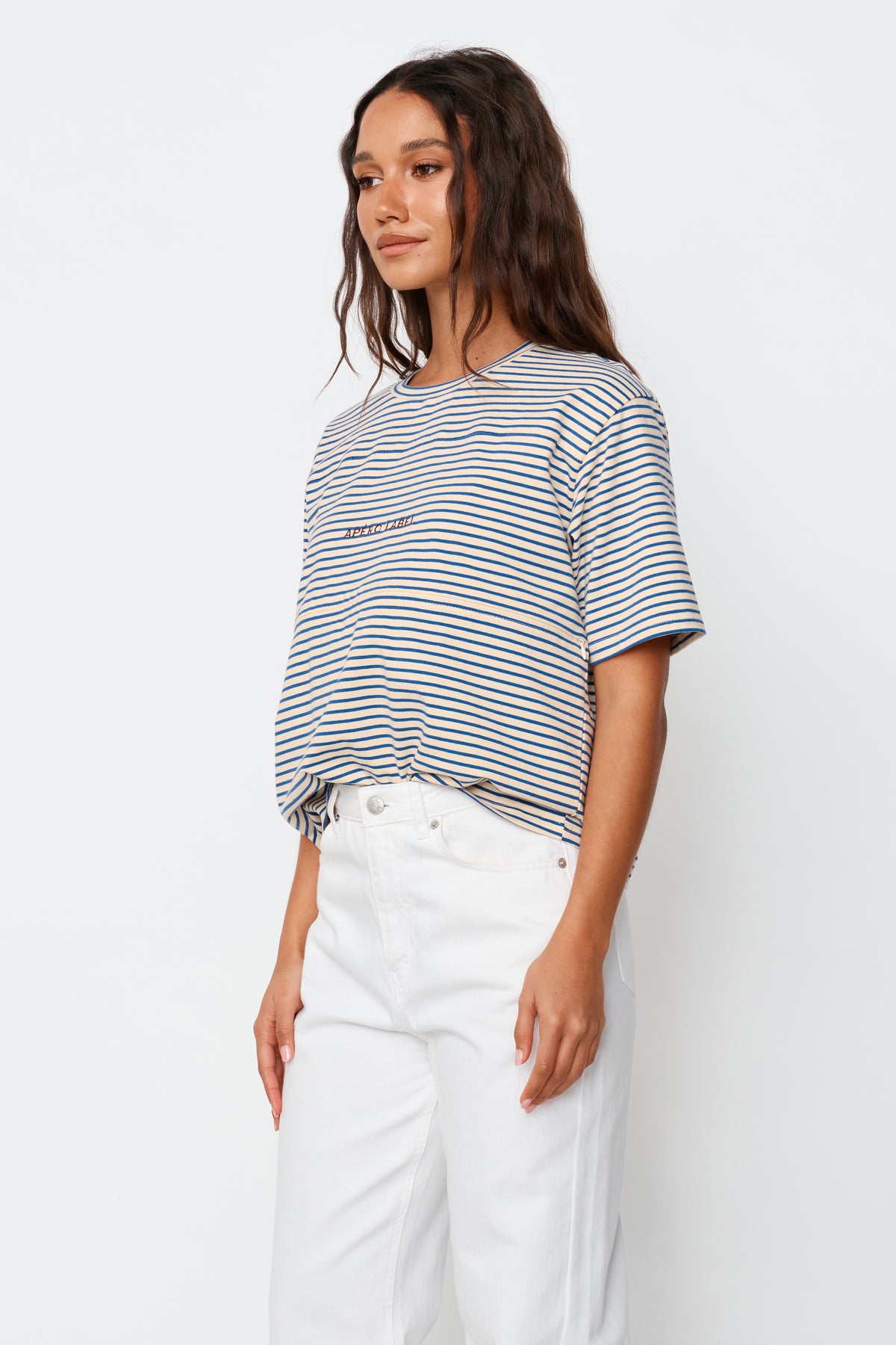 Label Stripe Panel Tee - Cobalt / Cream / Mulberry