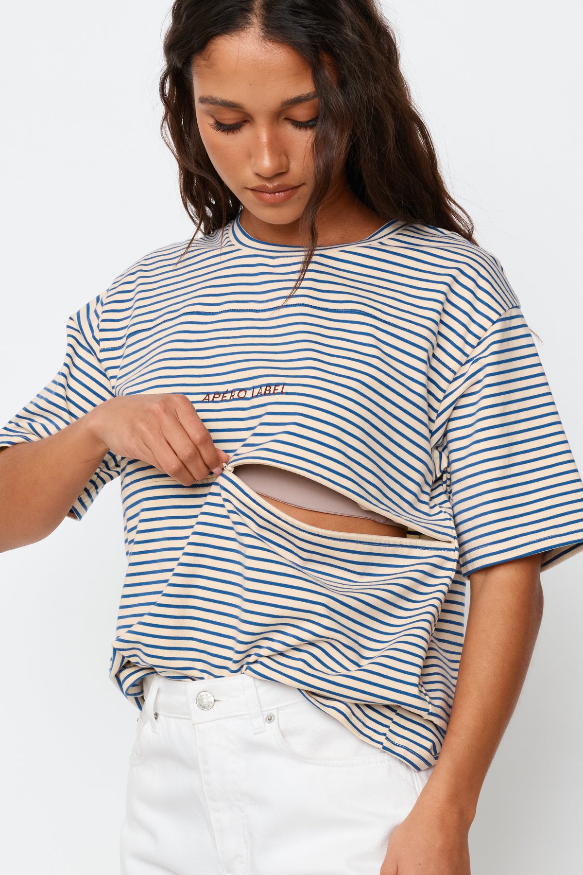 Label Stripe Panel Tee - Cobalt / Cream / Mulberry