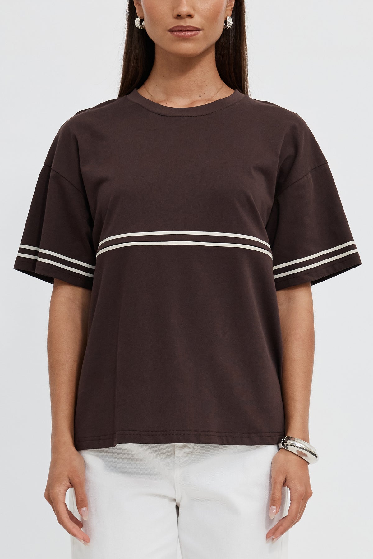 Saxon Stripe Detail Panel Tee - Chocolate