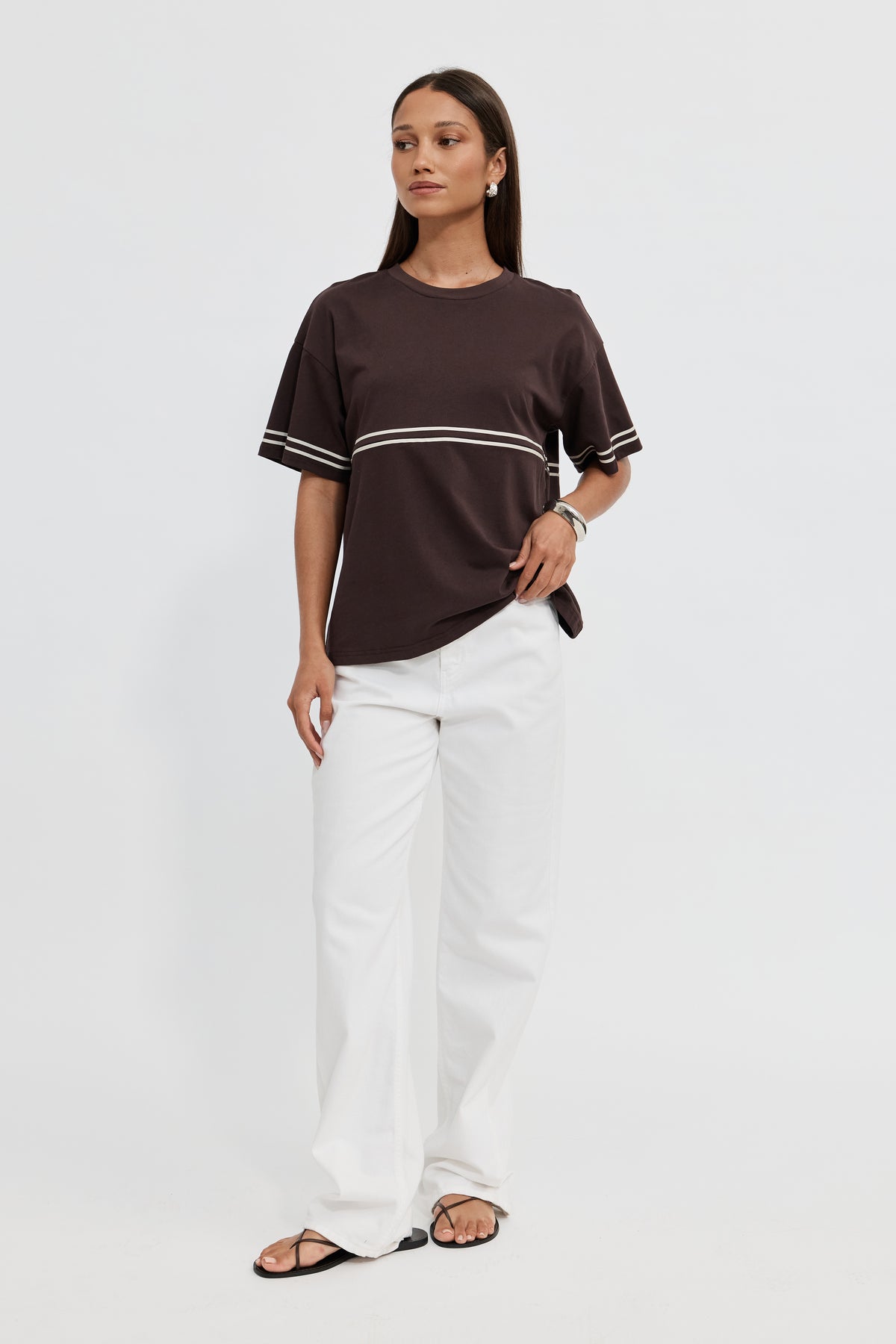 Saxon Stripe Detail Panel Tee - Chocolate