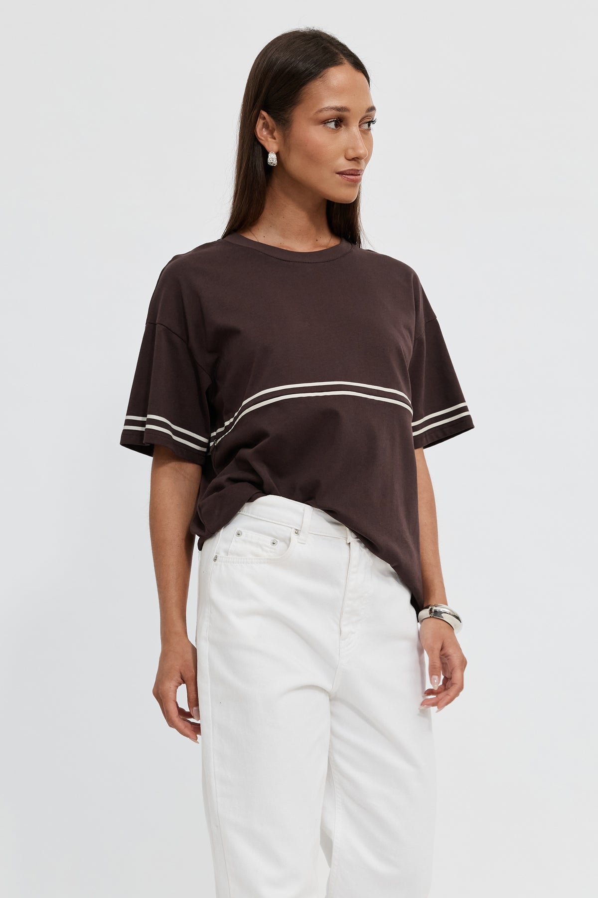 Saxon Stripe Detail Panel Tee - Chocolate
