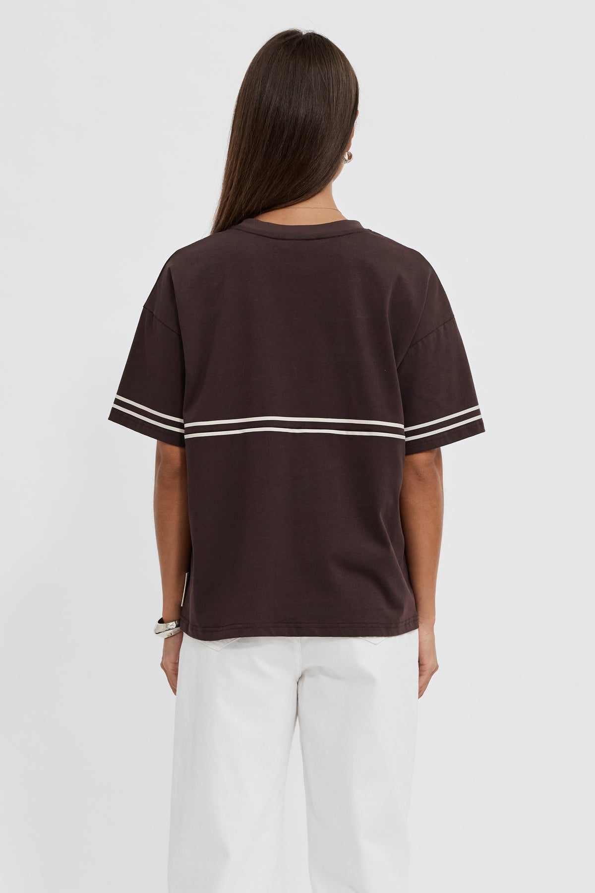 Saxon Stripe Detail Panel Tee - Chocolate