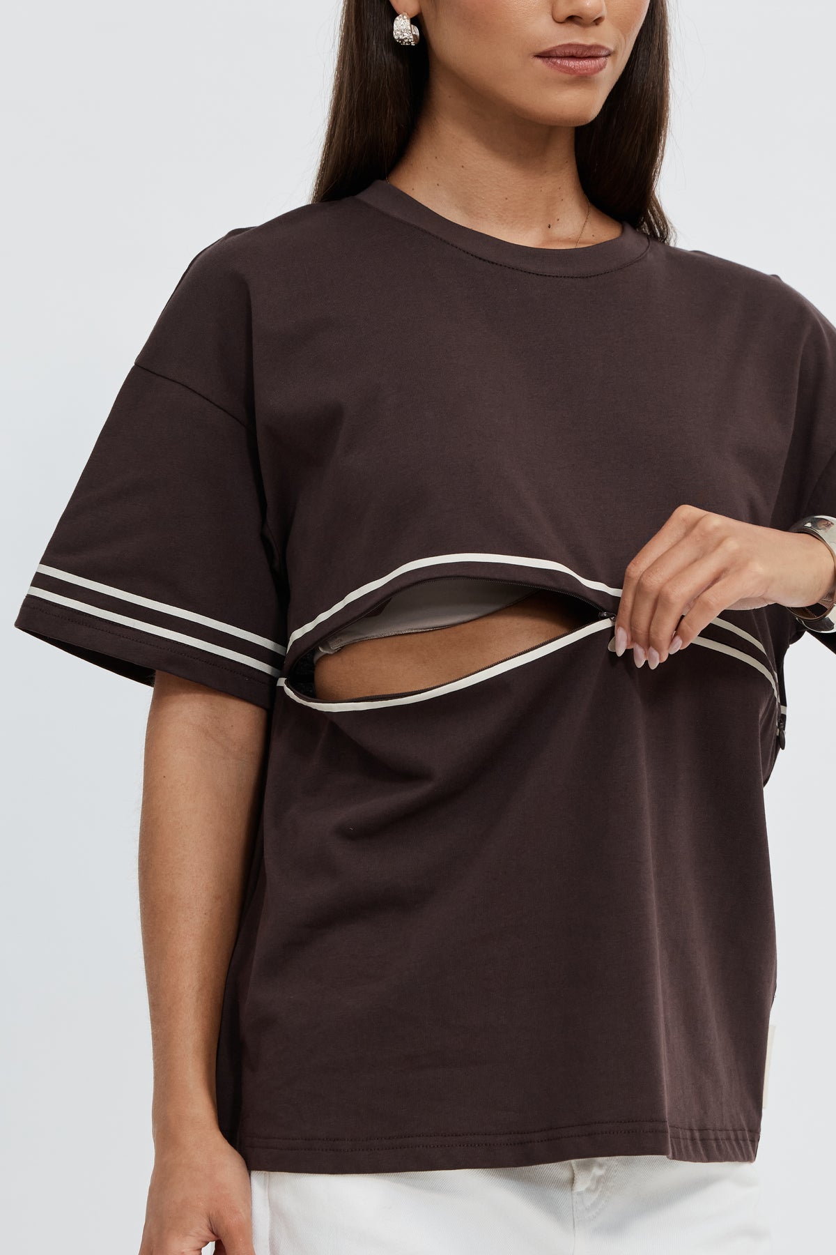 Saxon Stripe Detail Panel Tee - Chocolate