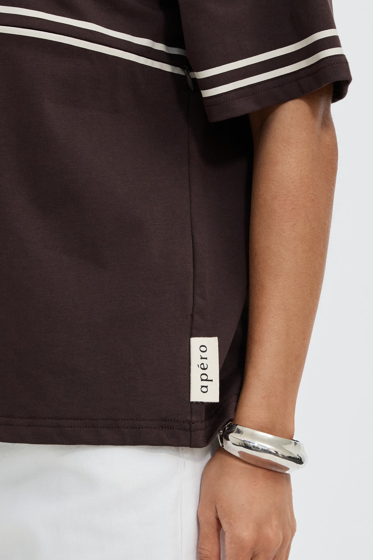 Saxon Stripe Detail Panel Tee - Chocolate