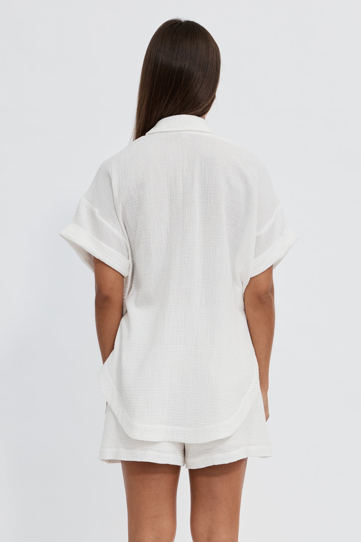 Reese Rolled-Sleeve Button-Down Shirt - White