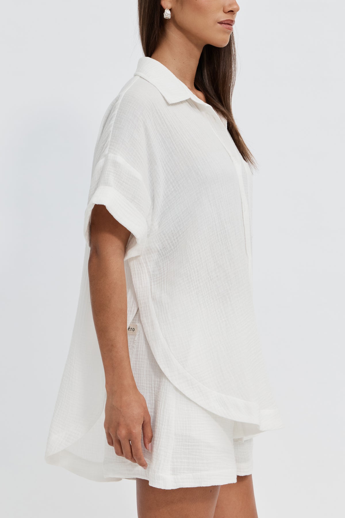 Reese Rolled-Sleeve Button-Down Shirt - White