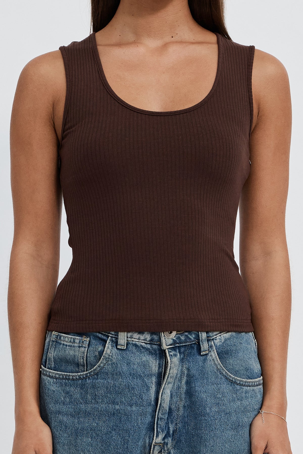 Esta Ribbed Scoop Neck Tank - Chocolate