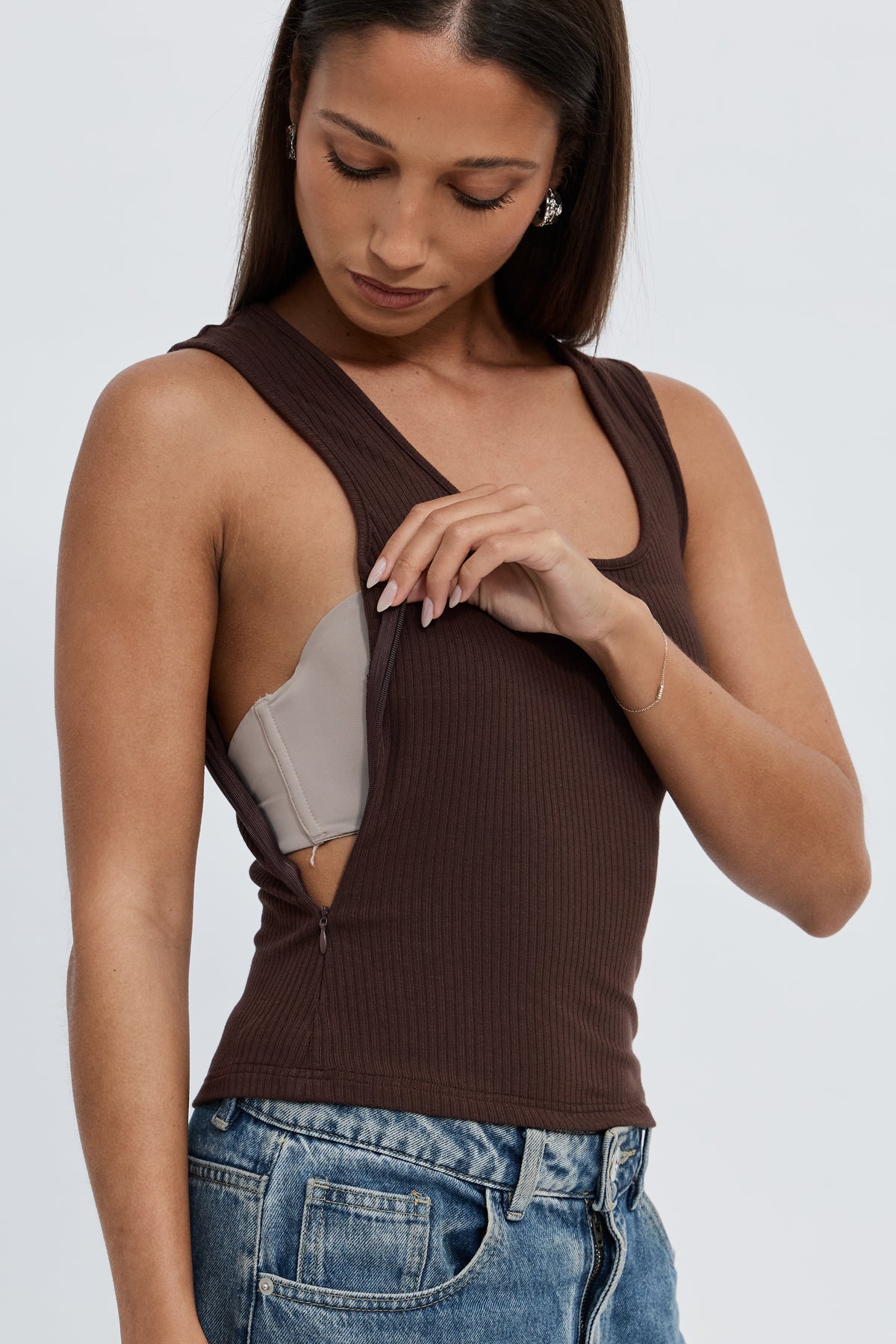 Esta Ribbed Scoop Neck Tank - Chocolate