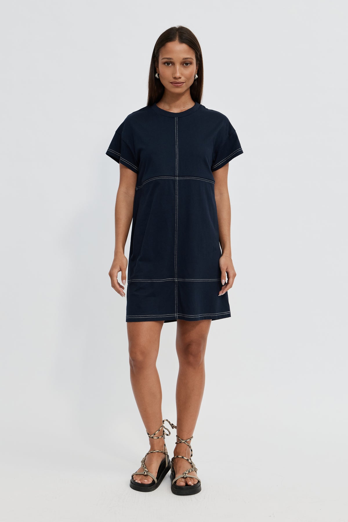 Miro Mini Panel Dress - Navy / White