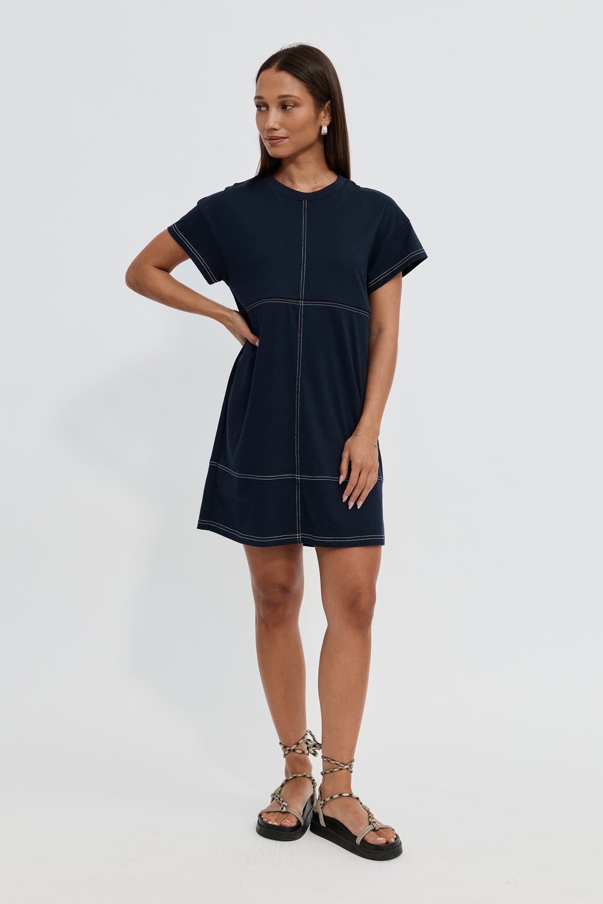 Miro Mini Panel Dress - Navy / White