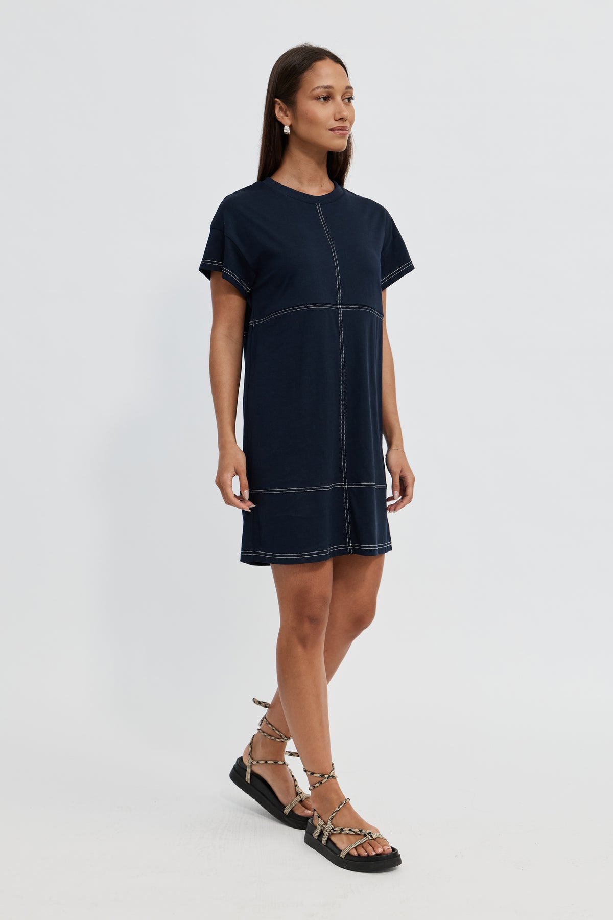 Miro Mini Panel Dress - Navy / White