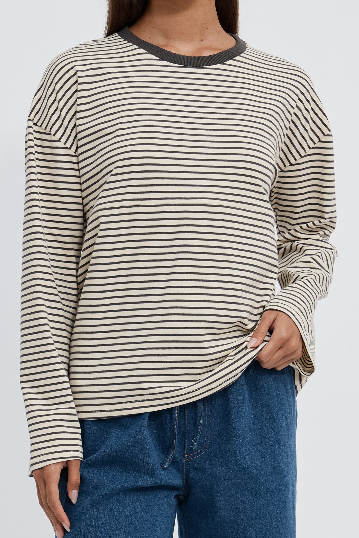 Sita Stripe Long Sleeve Top - Cream / Chocolate