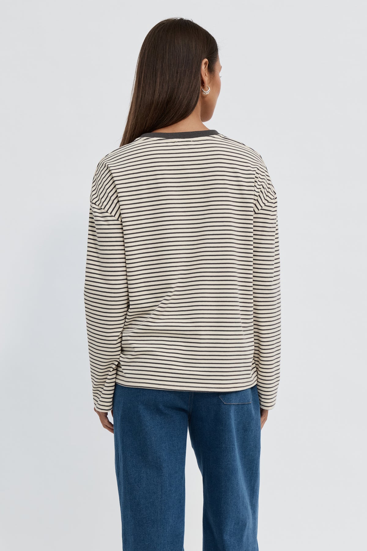 Sita Stripe Long Sleeve Top - Cream / Chocolate