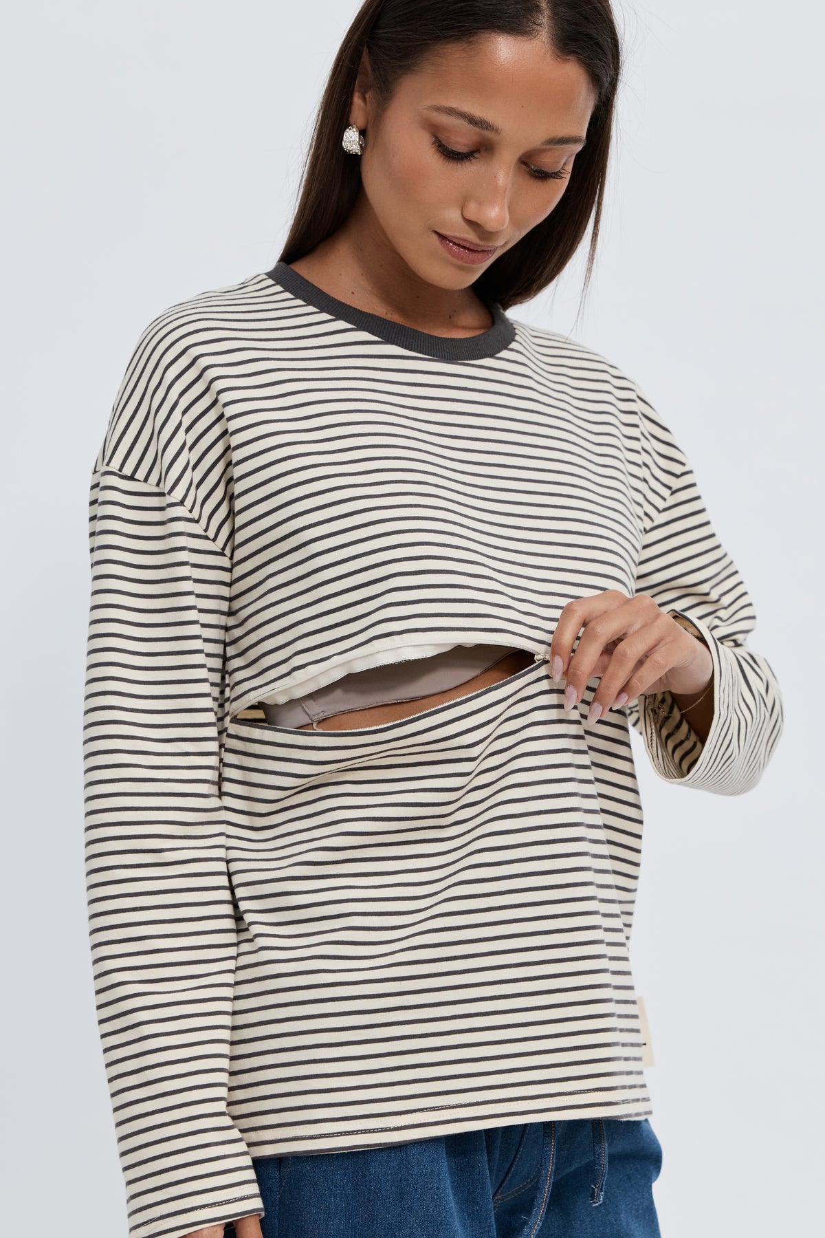 Sita Stripe Long Sleeve Top - Cream / Chocolate