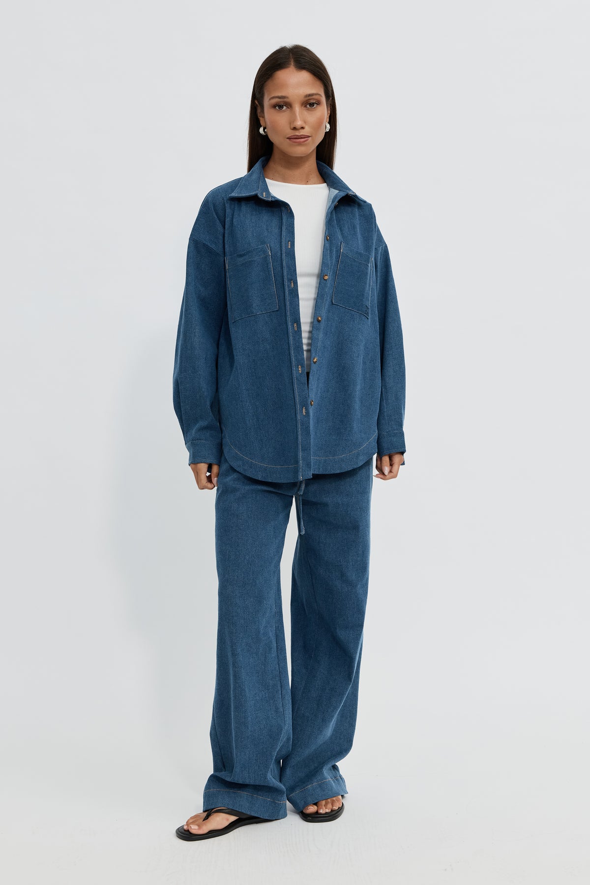 Claudia Denim Shirt Jacket - Medium Blue