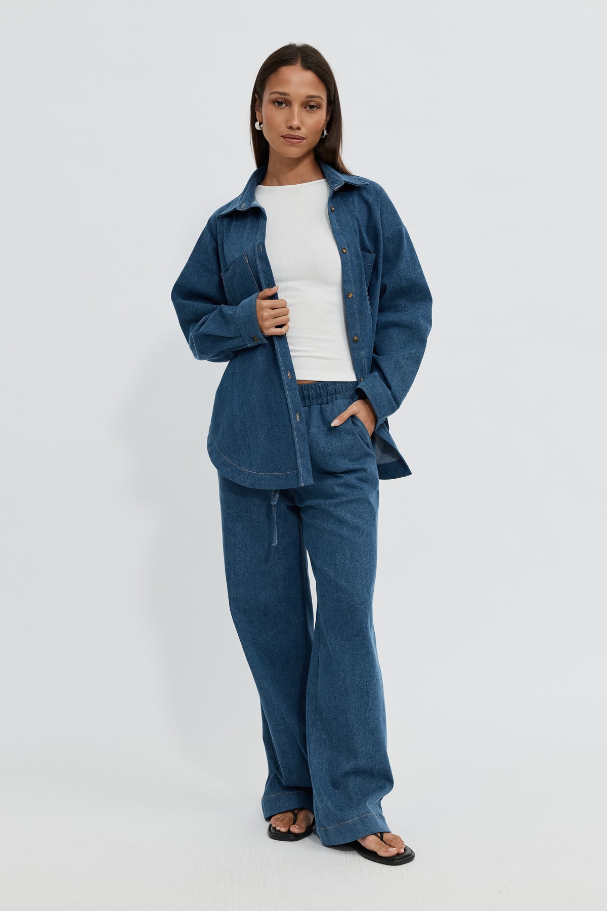 Claudia Denim Shirt Jacket - Medium Blue