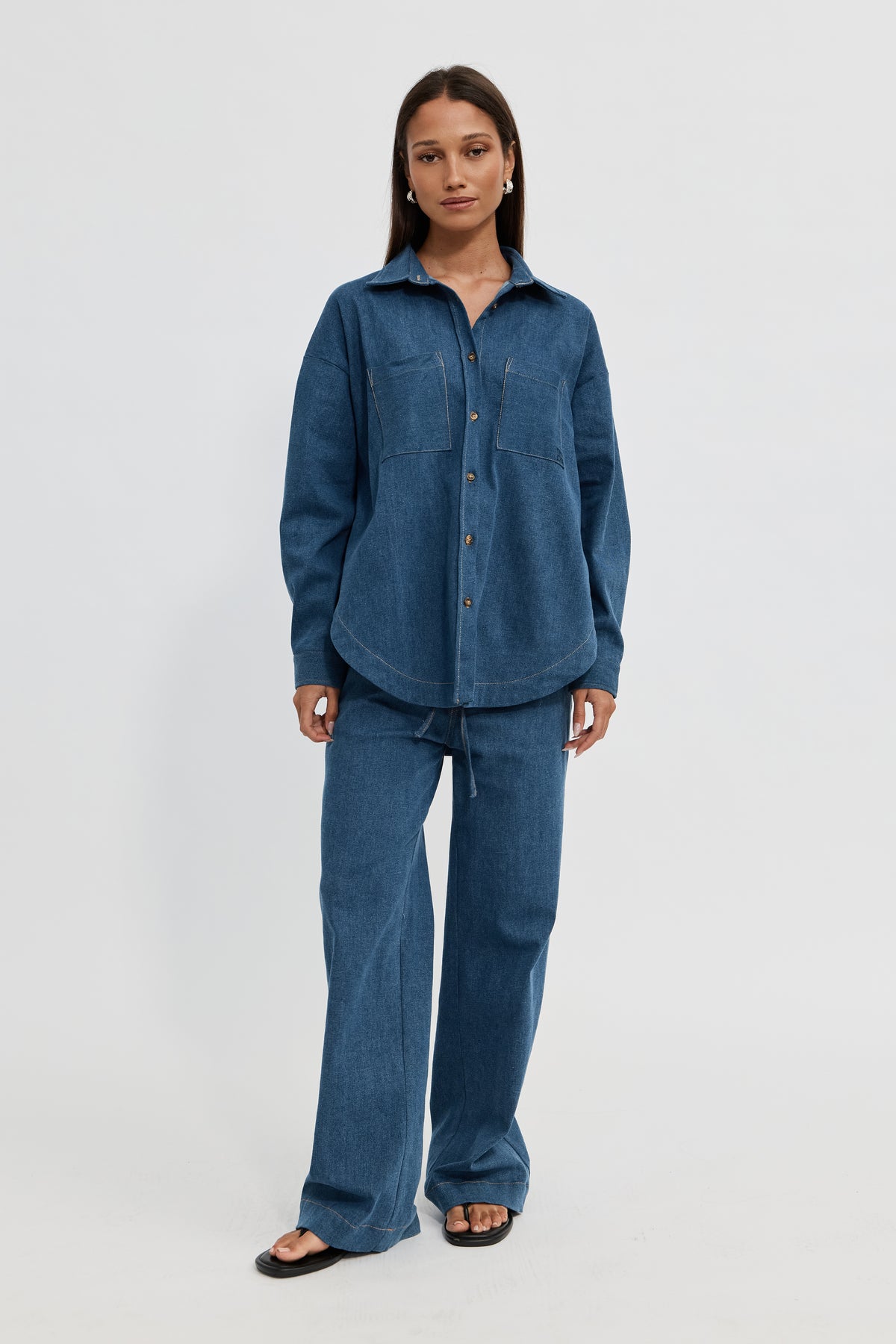 Claudia Denim Shirt Jacket - Medium Blue