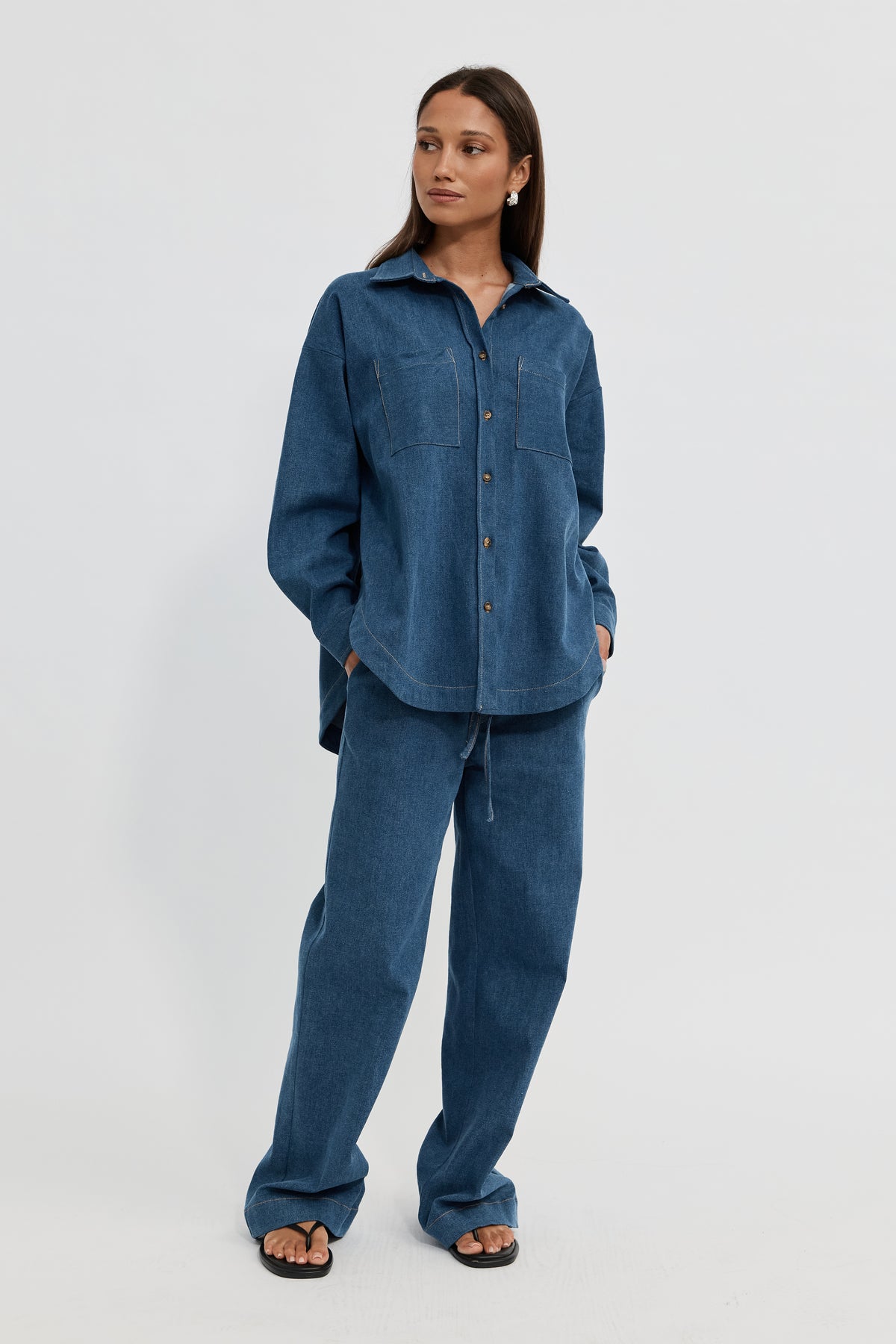Claudia Denim Shirt Jacket - Medium Blue