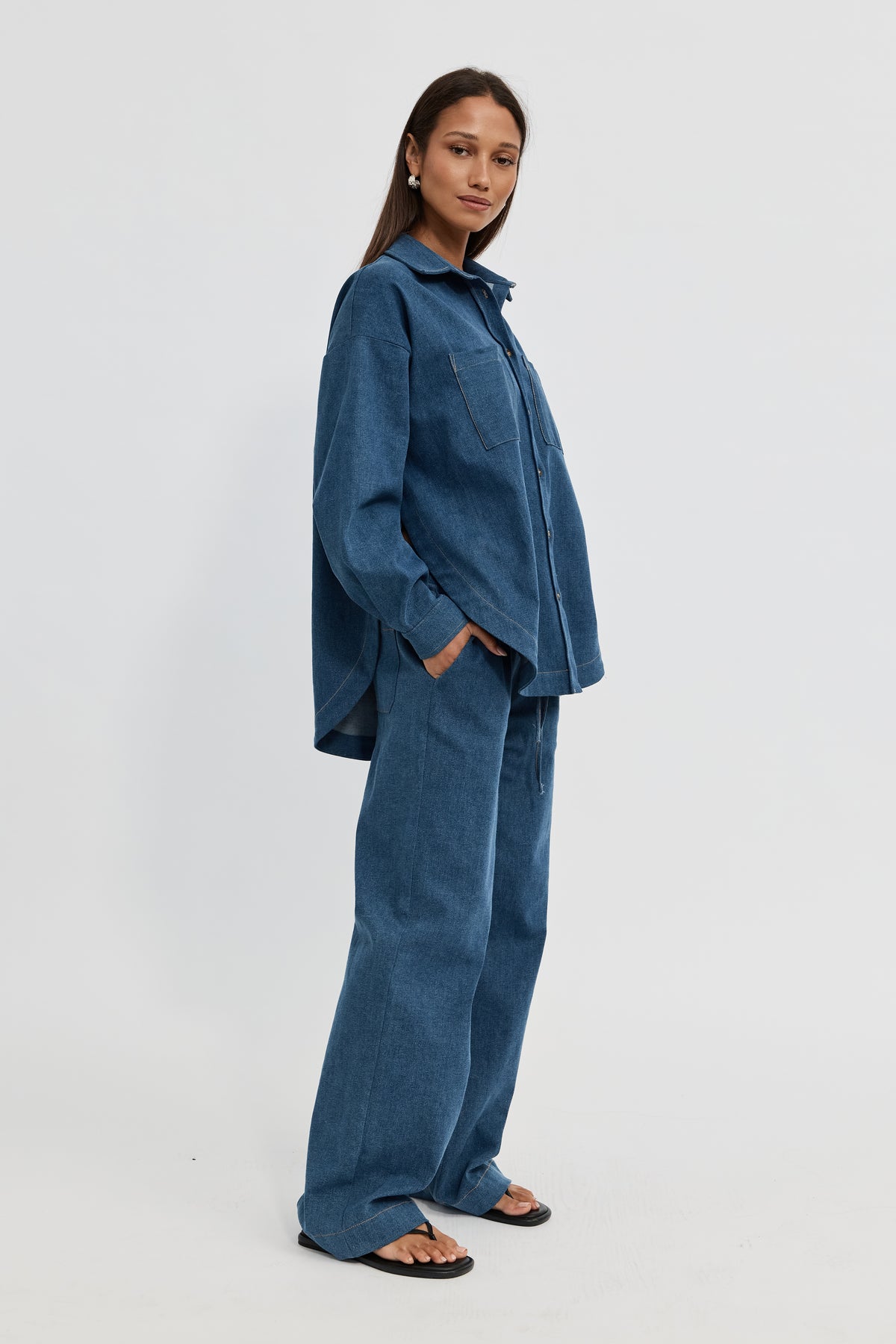 Claudia Denim Shirt Jacket - Medium Blue