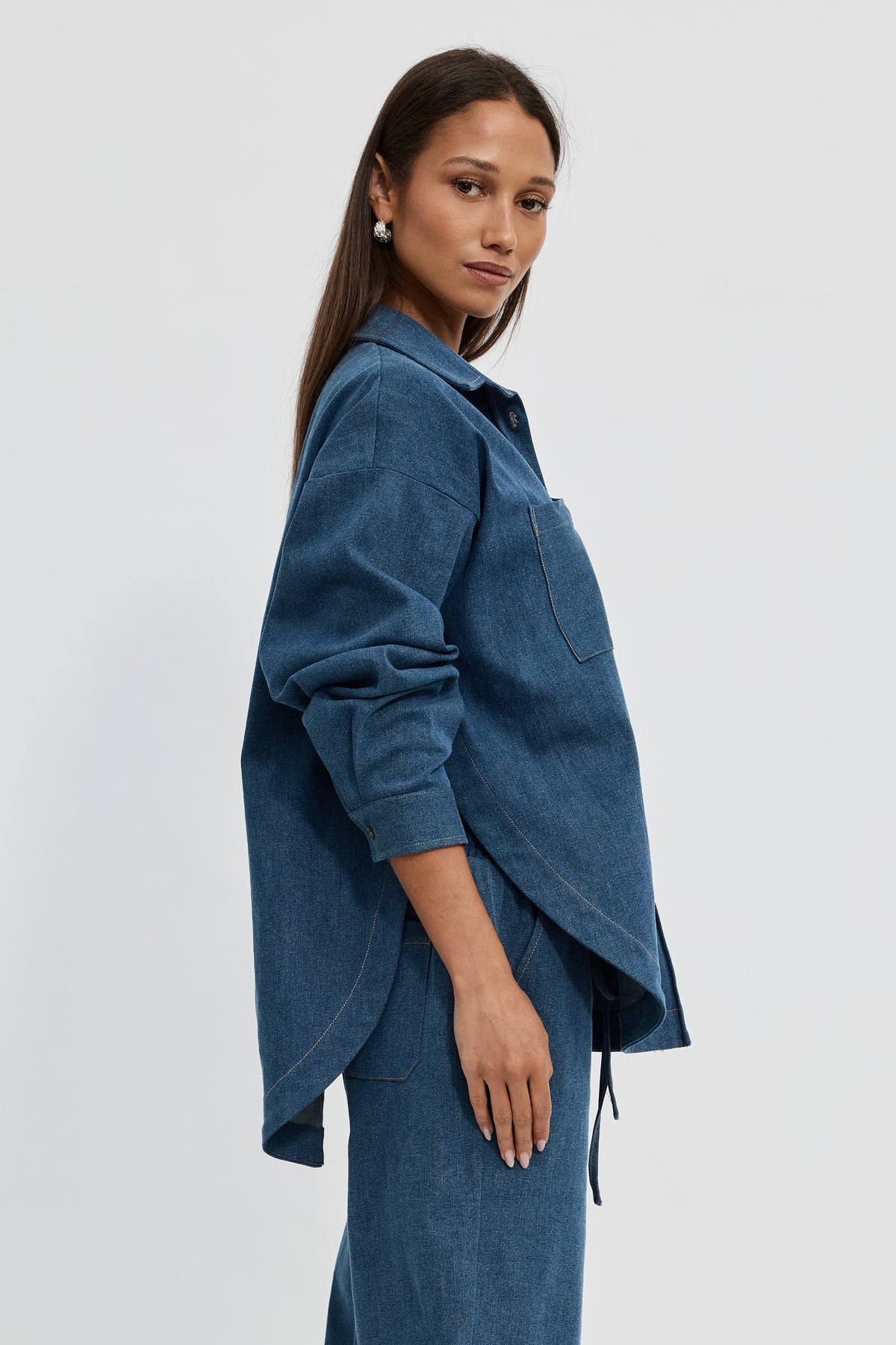 Claudia Denim Shirt Jacket - Medium Blue