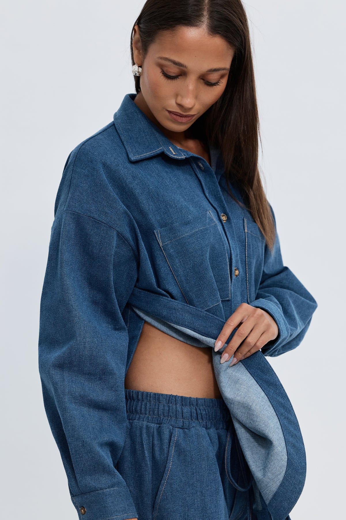 Claudia Denim Shirt Jacket - Medium Blue