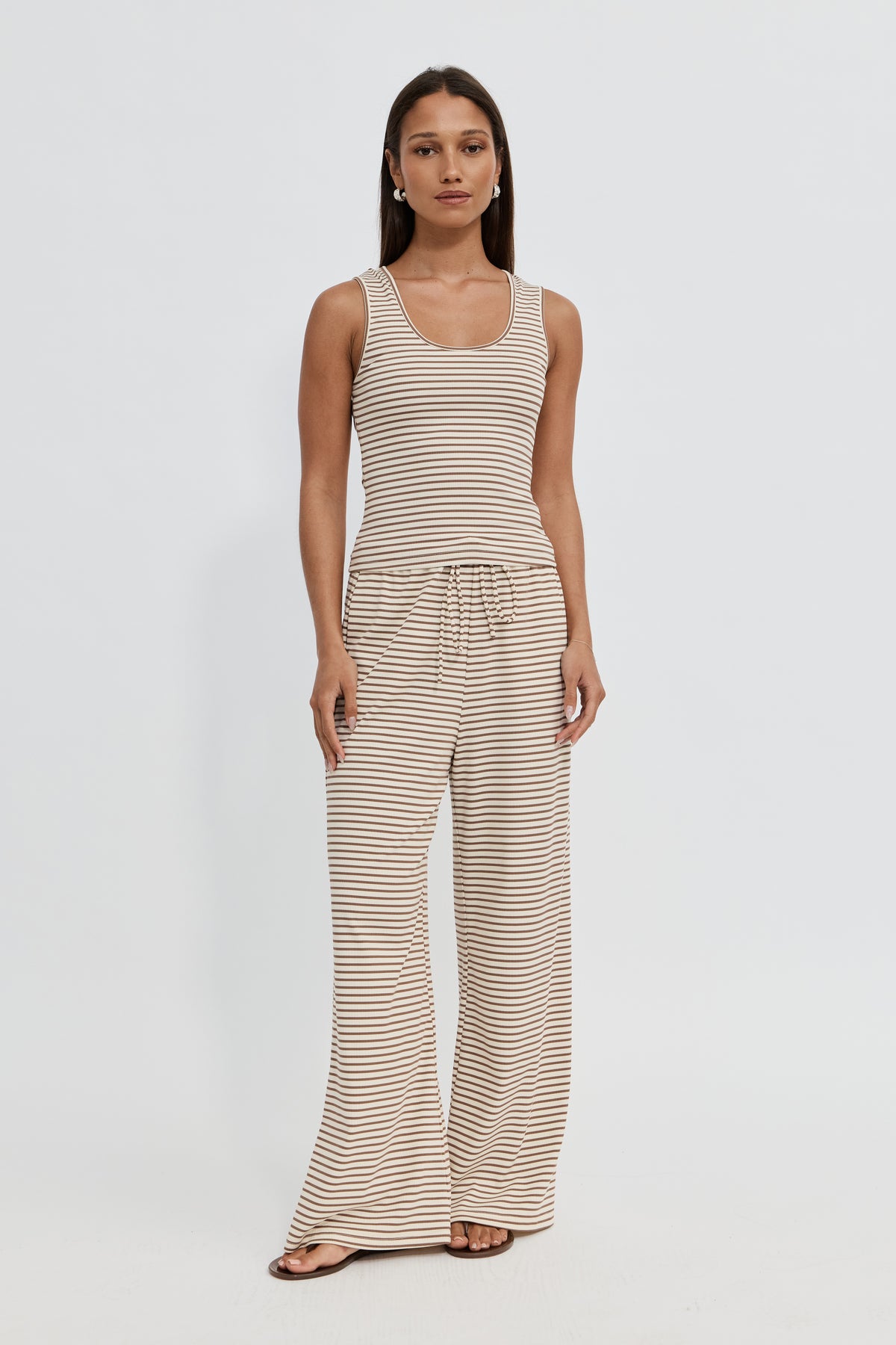 Ivy Reversible Stripe Scoop Neck Tank - Cream / Tan