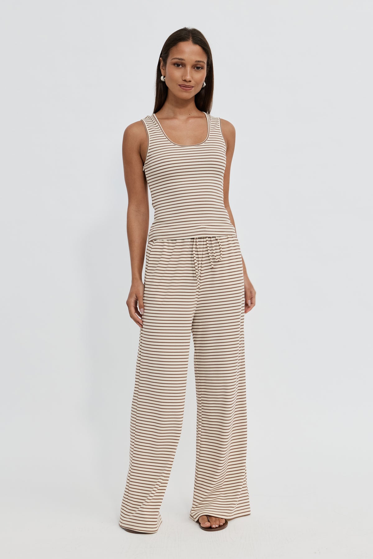 Ivy Reversible Stripe Scoop Neck Tank - Cream / Tan