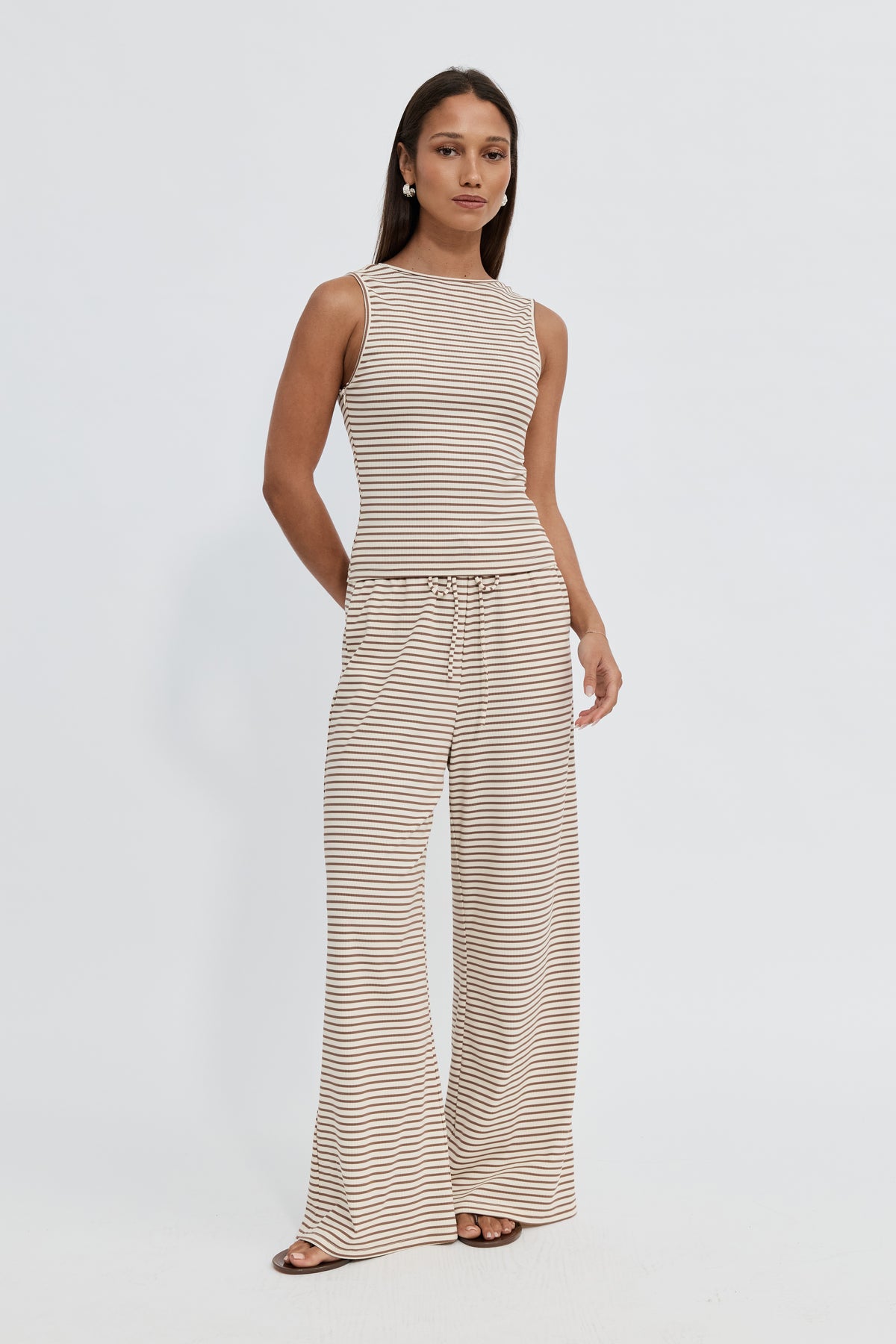 Ivy Reversible Stripe Scoop Neck Tank - Cream / Tan