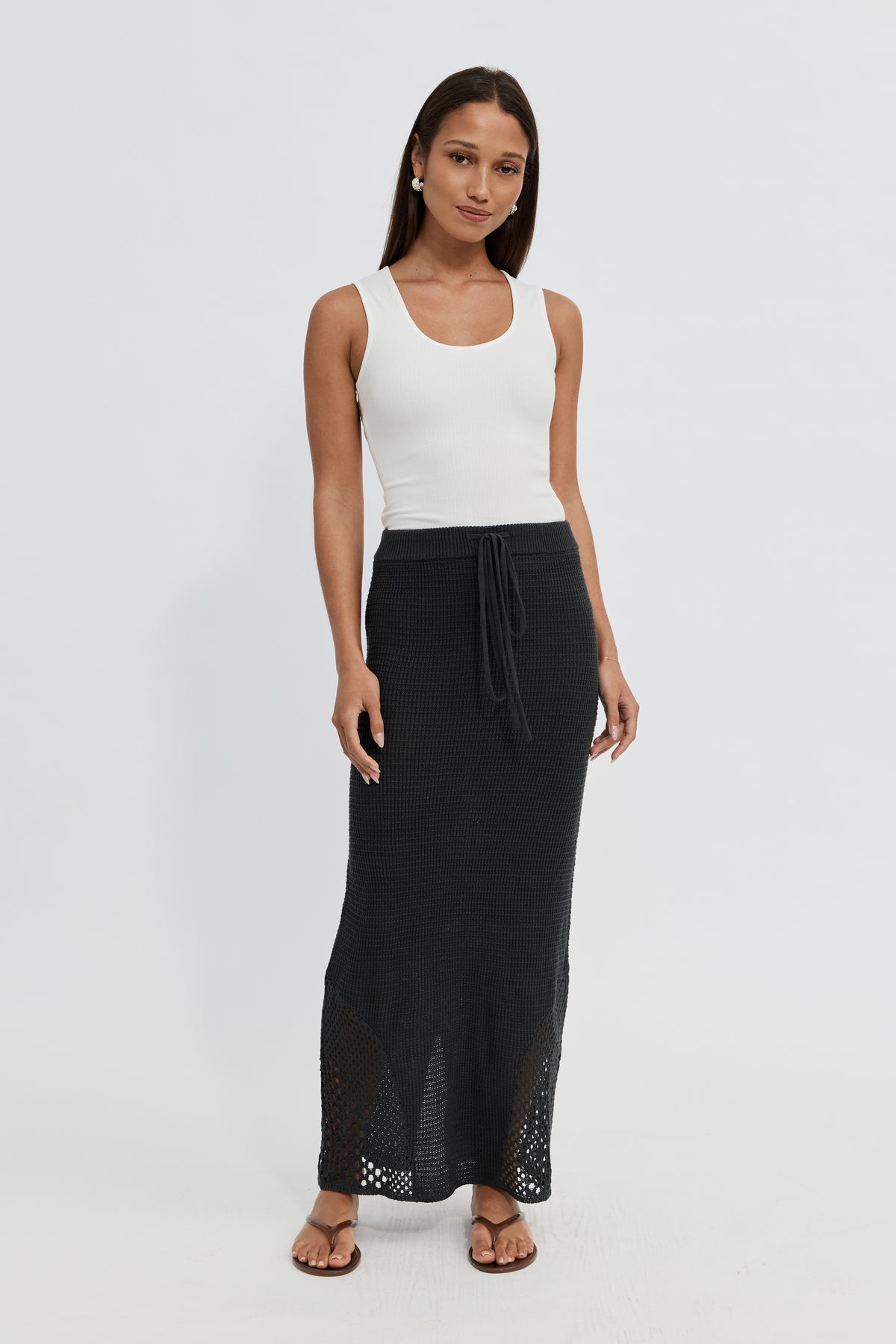 Elodie Knit Midi Skirt - Slate
