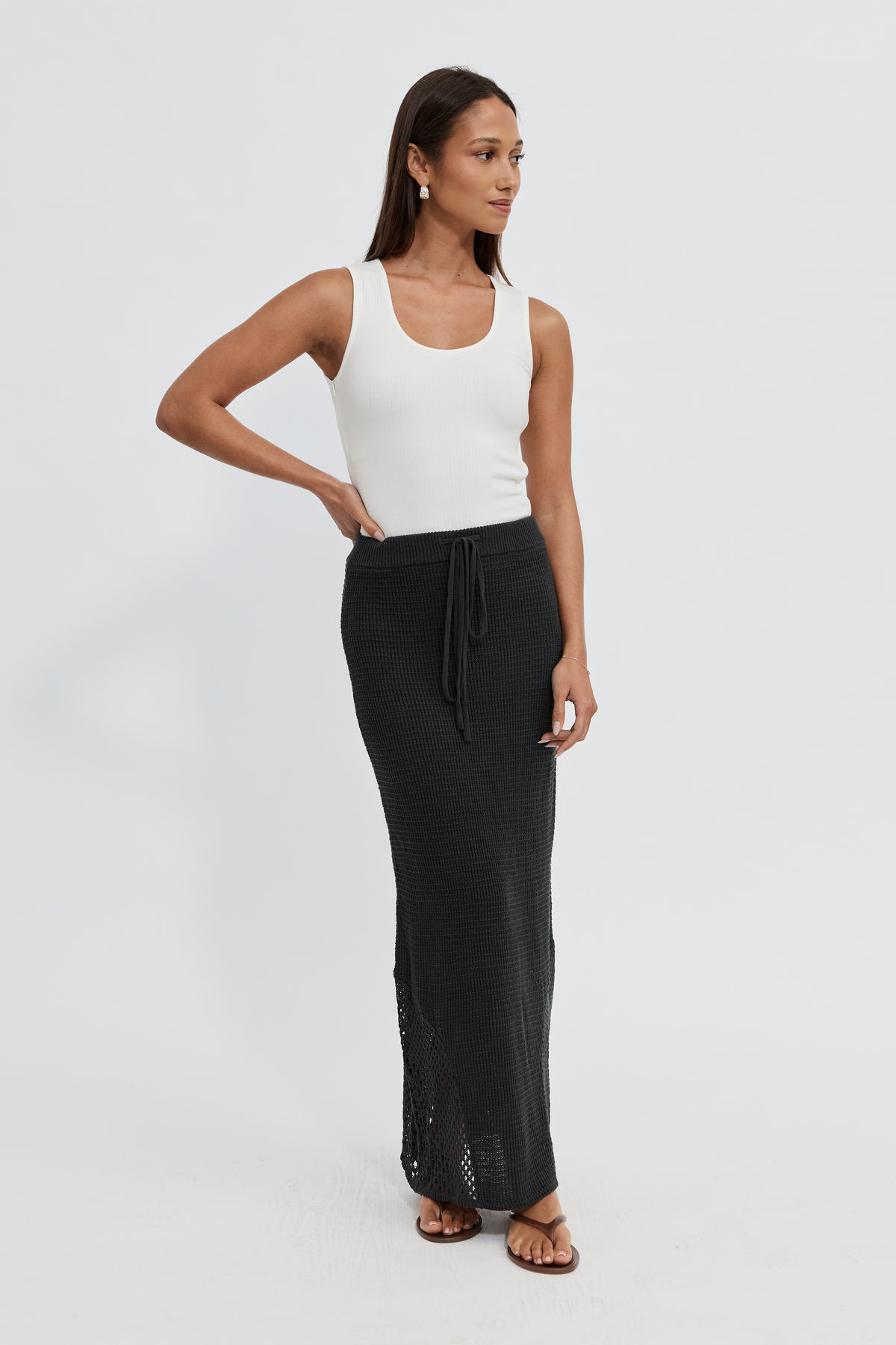Elodie Knit Midi Skirt - Slate