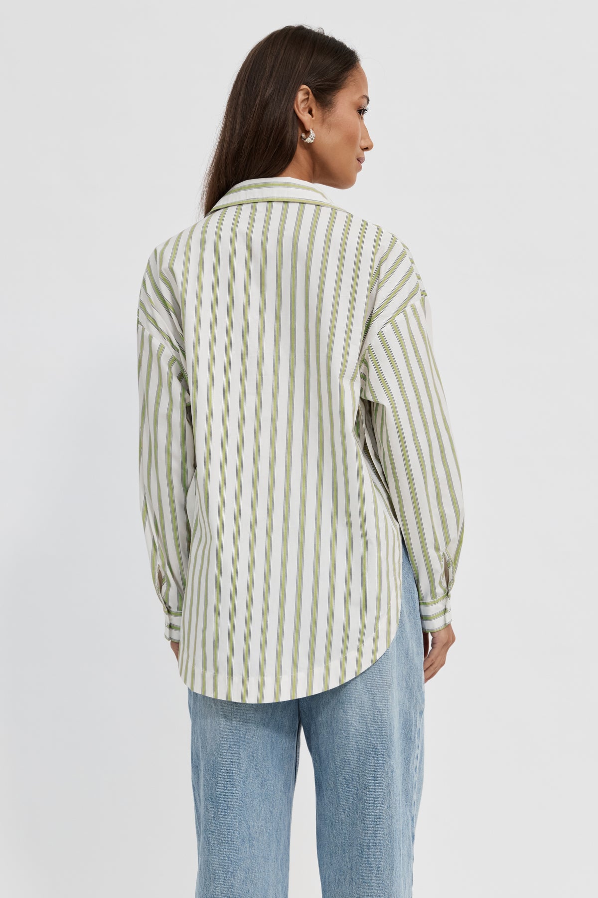 Morgan Stripe Wrap Button-Down Shirt - White / Green