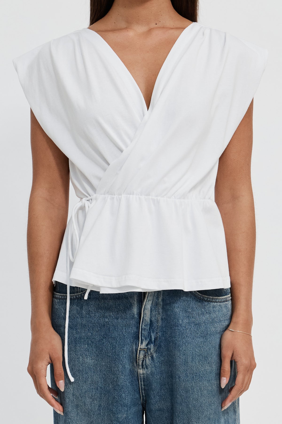 Whitney Draped Wrap Top - White