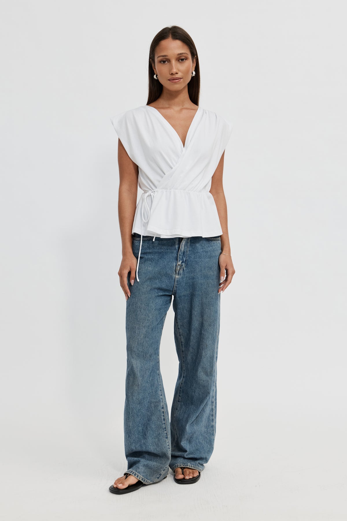Whitney Draped Wrap Top - White