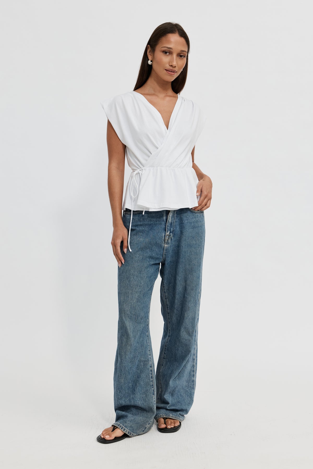 Whitney Draped Wrap Top - White