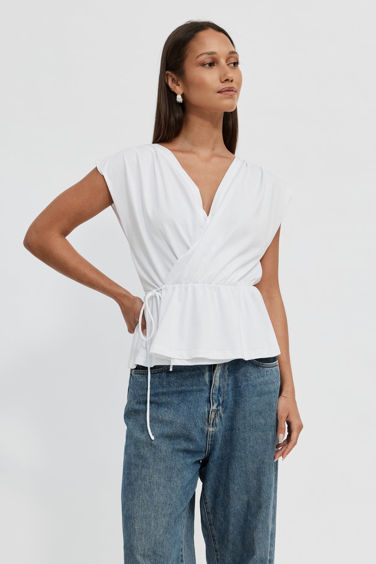 Whitney Draped Wrap Top - White